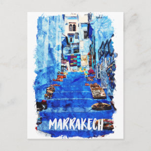 Cartão Postal Marrakech Colorida Arquitetura Marrocos Aquarela