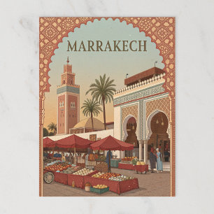 Cartão Postal Marrakech Market e Arches Vintage