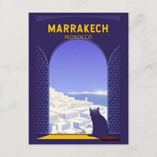 Cartão Postal Marrakech Marrocos Cat Retro