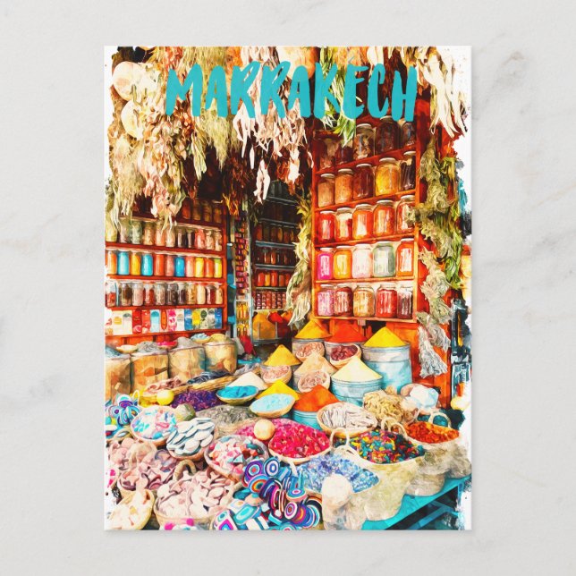 Cartão Postal Marrakech Marrocos Market Bazaar (Frente)