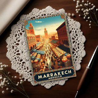 Cartão Postal Marrakech Morocco Vintage Market Travel