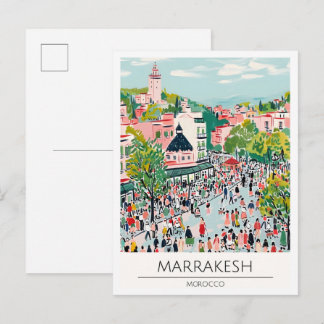 Cartão Postal Marrakesh Marrocos Ilustração de Arte Vintage Viag