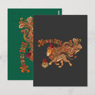Cartão Postal Marrocos 2026 Mascote de Futebol Atlas Lion Arte R