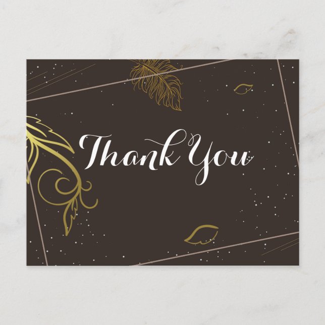 Cartão Postal Marrom rústico e branco Obrigado (Frente)