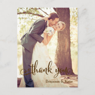 Cartão Postal Marrom Typografia Casamento Obrigado Cartão-postal