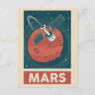 Cartão Postal Mars Retro Galaxy Satellite