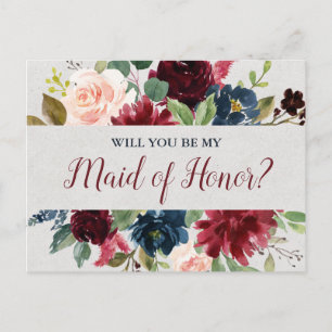 Cartão Postal Marsala e Marinho Floral Madrinha de casamento