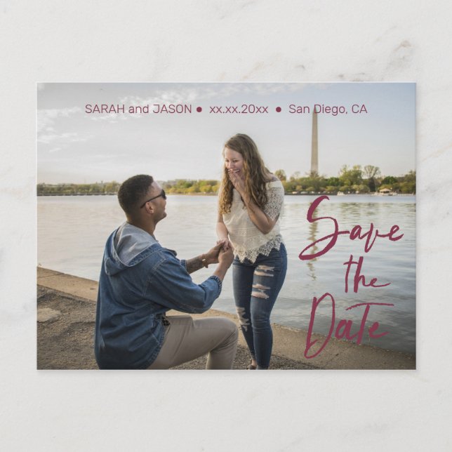 Cartão Postal marsala red hand lettering exceto data (Frente)