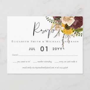 Cartão Postal Marsala Rosas Girassóis Orçamento Rubor Casamento