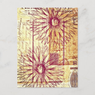 Cartão Postal Marsala Wine Vintage Flores De Tipografia Francesa