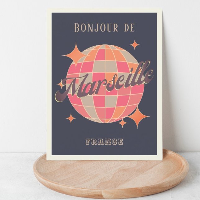 Cartão Postal Marseille França festa viagem bonjour bola de disc (Criador carregado)