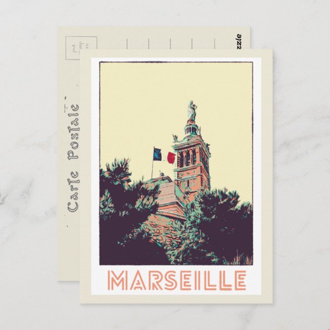 Cartão Postal Marselha Notre-Dame-de-la-Garde França (Frente/Verso)