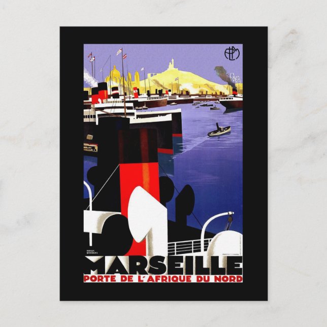 Cartão Postal Marselha, Viagens vintage da França (Frente)