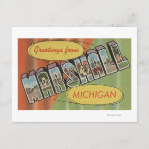 Cartão Postal Marshall, Michigan - Cenas com Letras Grandes