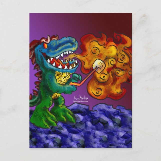 Cartão Postal Marshmallows Do Cozinhar Do Dragão Dinossauro Com  (Frente)