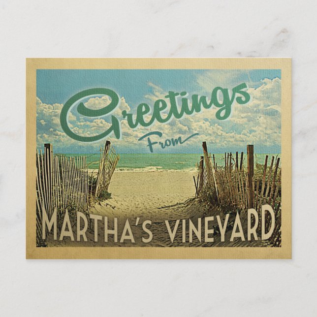 Cartão Postal Martha's Vineyard Beach Vintage Travel (Frente)