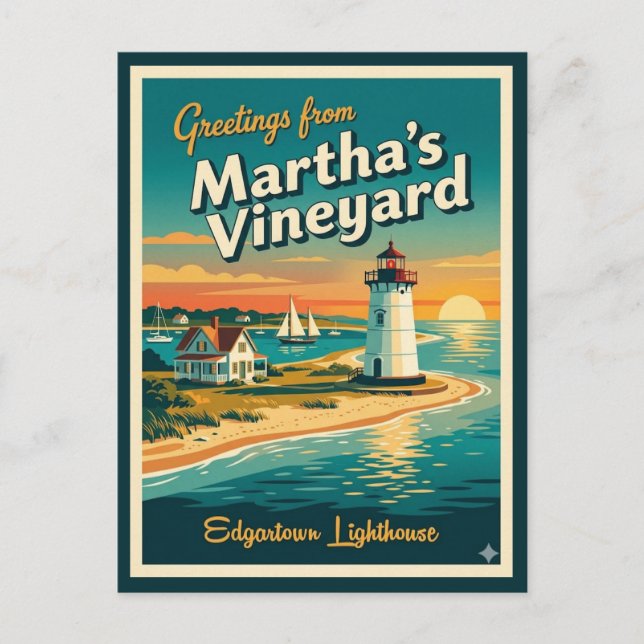 Cartão Postal Martha's Vineyard MA, Farol de Edgartown (Frente)