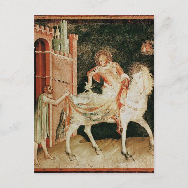 Cartão Postal Martin dividindo sua capa com o mendigo (Frente)