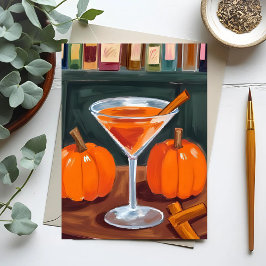 Cartão Postal Martini de Abóbora com Canela Outono Aquarela