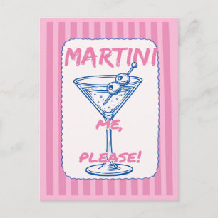 Cartão Postal Martini Me Please Retro Cocktail Rosa