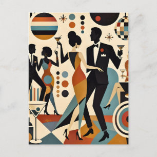 Cartão Postal Martinis Jazzy Abstratos e Festa de Coquetel Dança