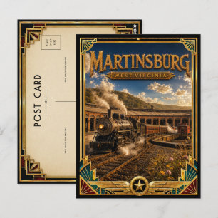 Cartão Postal Martinsburg Virgínia Ocidental Arte Deco Dourada V