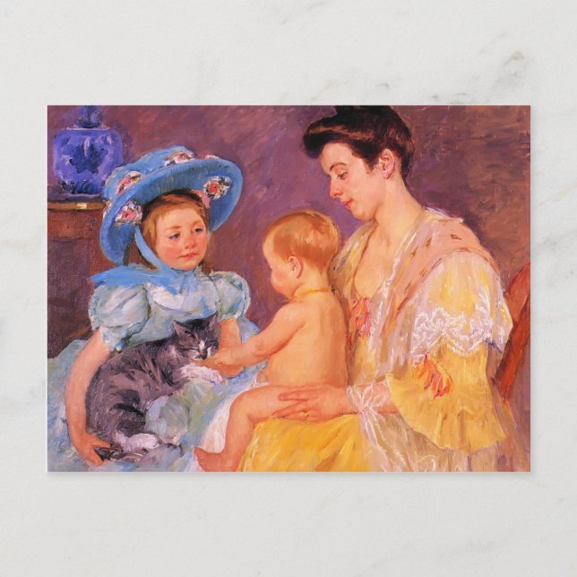 Cartão Postal Mary Cassatt - Crianças Brincando com um Gato (Frente)