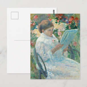 Cartão Postal Mary Cassatt Em uma Varanda Mulher Lendo Jardim Ar