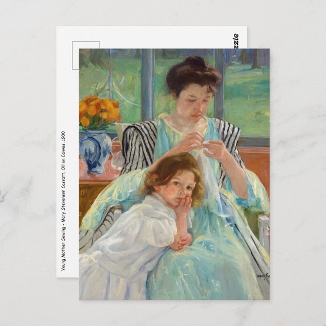 Cartão Postal Mary Cassatt - Jovem Mãe costurando (Frente/Verso)