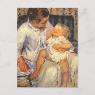 Cartão Postal Mary Cassatt-Mãe prestes a Lavar o Filho Sonolent