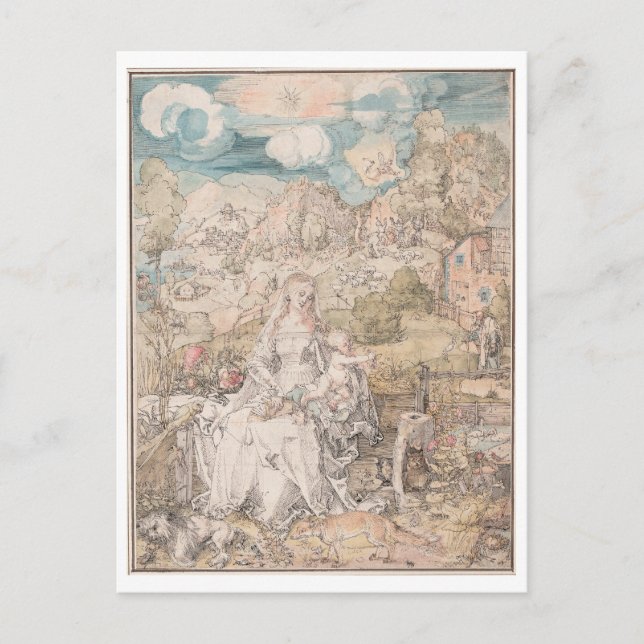 Cartão Postal Mary Entre uma multidão de animais por Durer (Frente)