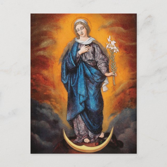Cartão Postal Mary, Madonna Lily, Moon Crescente (Frente)