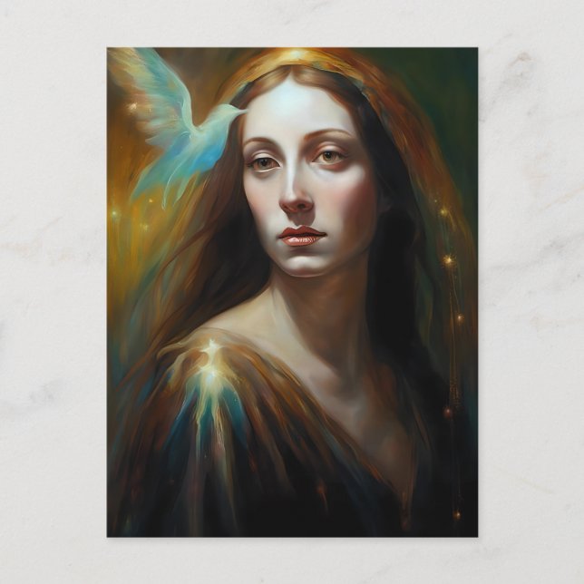 Cartão Postal Mary Magdalene e um pássaro lindo (Frente)