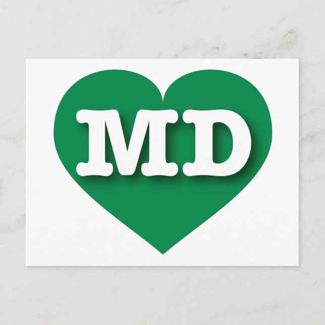 Cartão Postal Maryland Green Heart - Eu amo MD (Frente)