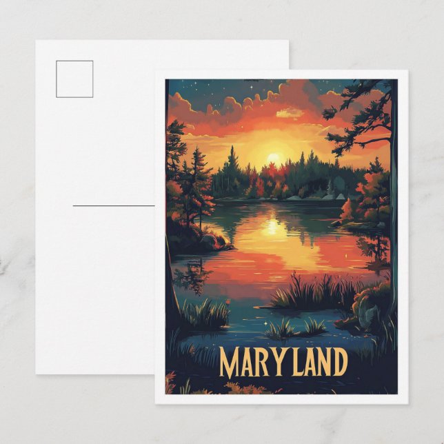 Cartão Postal Maryland USA Art Vintage Illustration Viagem (Frente/Verso)