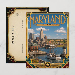 Cartão Postal Maryland Vintage Art Deco Era de Ouro