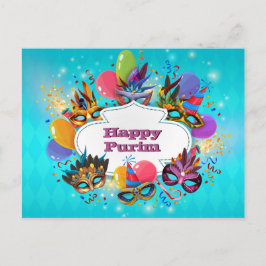 Cartão Postal Máscara Colorida Feliz Purim