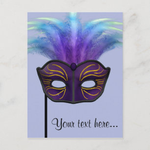 Cartão Postal Máscara de Carnaval de Mascarada Roxa Arte de Fest