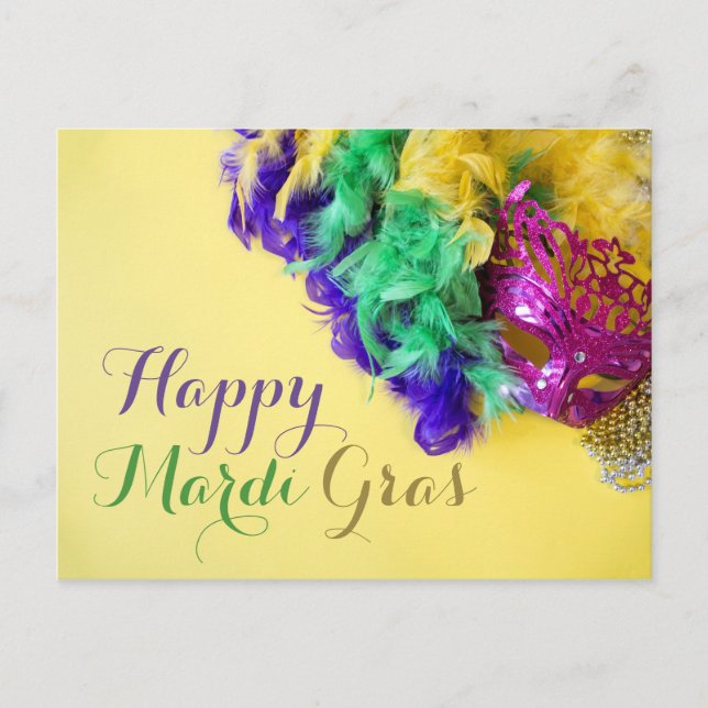 Cartão Postal Máscara de Contas Feliz Carnaval (Frente)