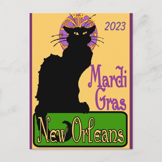 Cartão Postal Máscara de Mardi Gras Chat Noir, adicionar texto P (Frente)