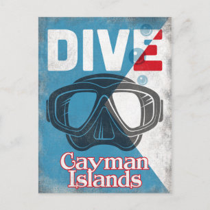 Cartão Postal Máscara de mergulho das Ilhas Cayman Vintage Scub