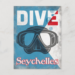 Cartão Postal Máscara de mergulho em Seicheles Vintage Scuba