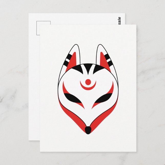Cartão Postal Máscara de Raposa de Kitsune Japonês (Frente/Verso)