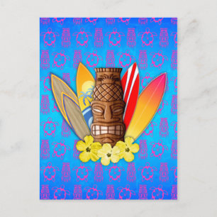 Cartão Postal Máscara De Tiki E Surfboards