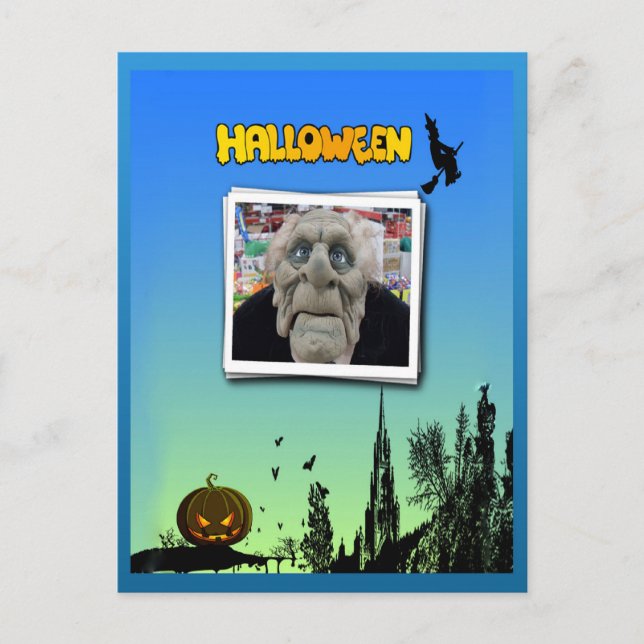 Cartão Postal Máscara de Velho, Bruxa Voadora e Jack o Lanterna (Frente)