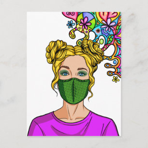 Cartão Postal Máscara Facial Pop Art 2021 Menina Mulher