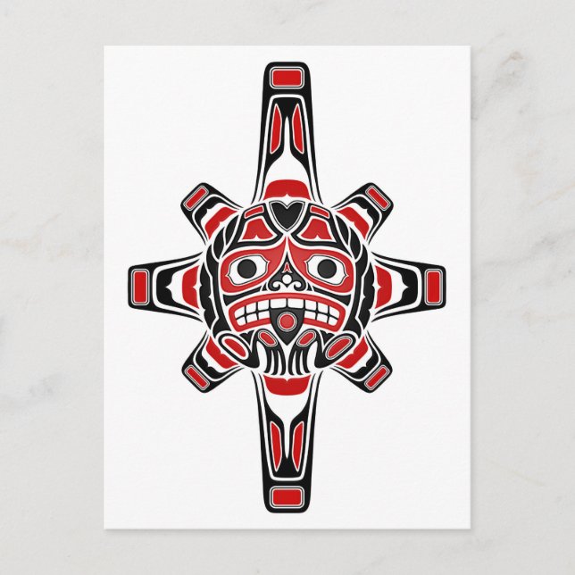 Cartão Postal Máscara Solar Haida Vermelha e Preta sobre Branco (Frente)