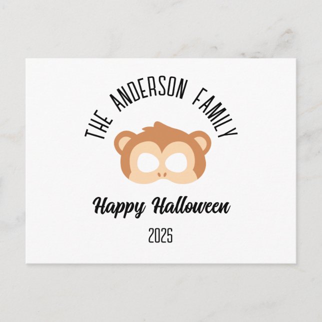Cartão Postal Mascarada de máscara de macaco do Halloween (Frente)
