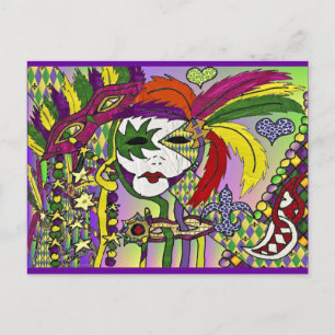 Cartão Postal Máscaras de Penas do Mardi Gras Psicodélico Presen
