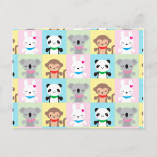 Cartão Postal Mascotes de Animais Super Fofos Kawaii